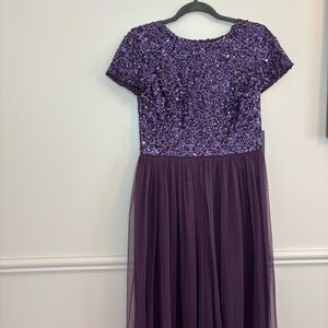 NWT Adrianna Papell Purple Sequin Maxi Dress